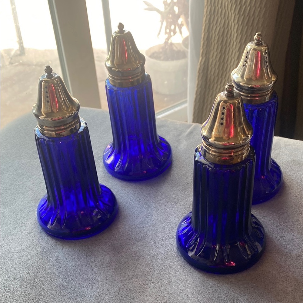 Cobalt vintage Blue and Silver salt and pepper